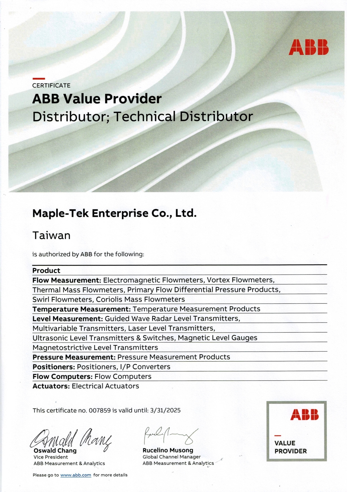 Maple-Tek_ABB AVP Authorization Certificate_2024